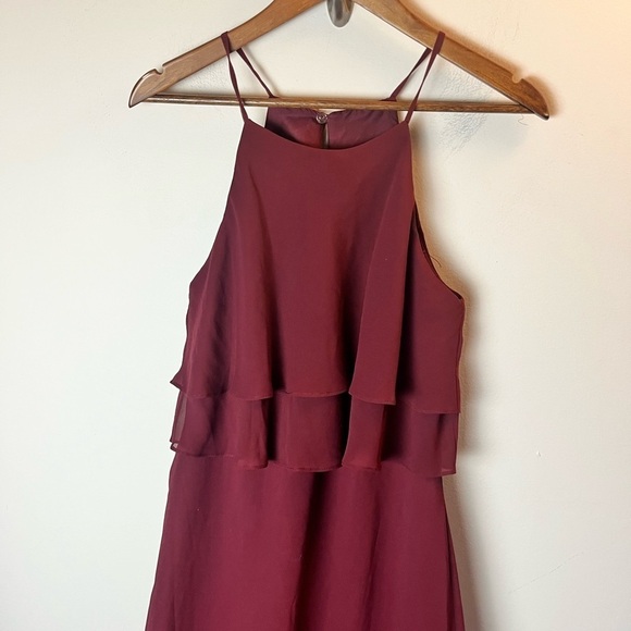 Jenny Yoo Charlie Ruffle Chiffon Gown Burgundy Size 8 - Picture 7 of 7